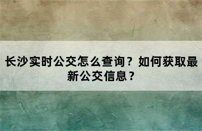 长沙实时公交怎么查询？如何获取最新公交信息？