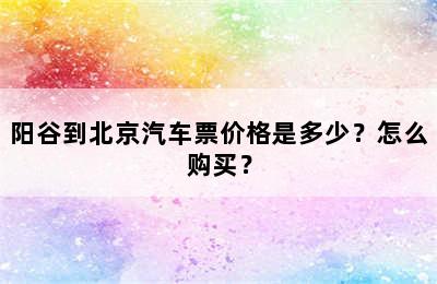 阳谷到北京汽车票价格是多少？怎么购买？
