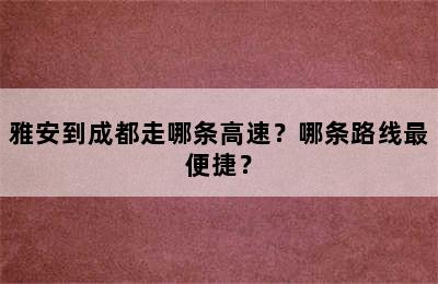 雅安到成都走哪条高速？哪条路线最便捷？
