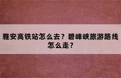 雅安高铁站怎么去？碧峰峡旅游路线怎么走？