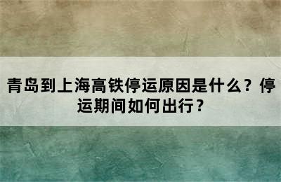 青岛到上海高铁停运原因是什么？停运期间如何出行？