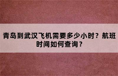 青岛到武汉飞机需要多少小时？航班时间如何查询？