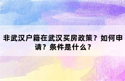 非武汉户籍在武汉买房政策？如何申请？条件是什么？