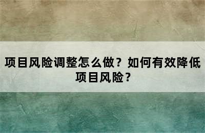 项目风险调整怎么做？如何有效降低项目风险？