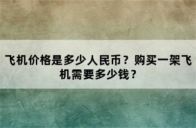 飞机价格是多少人民币？购买一架飞机需要多少钱？