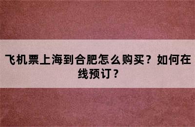 飞机票上海到合肥怎么购买？如何在线预订？