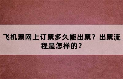 飞机票网上订票多久能出票？出票流程是怎样的？