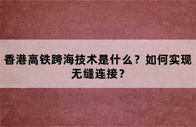 香港高铁跨海技术是什么？如何实现无缝连接？