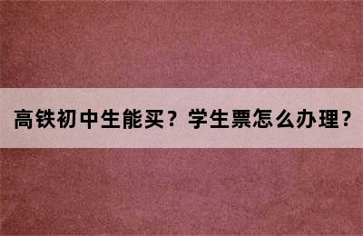 高铁初中生能买？学生票怎么办理？